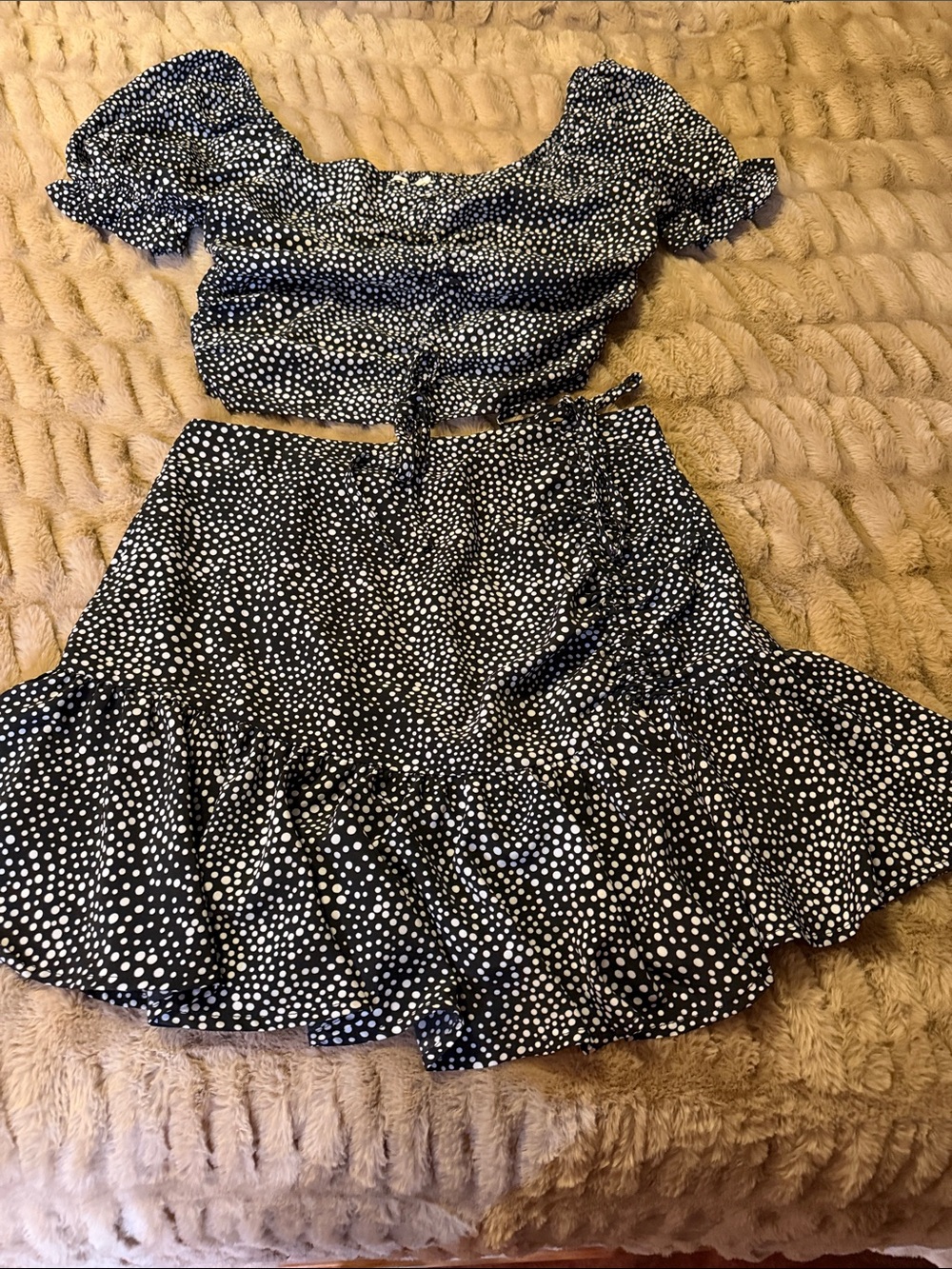 Loveriche Black and White Polka Dot Two-Piece Set